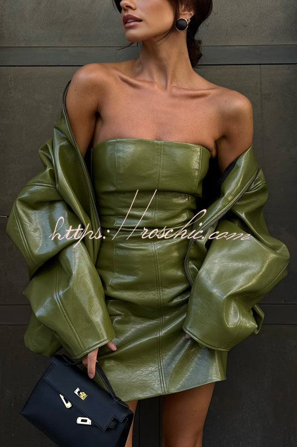 Sexy Tube Top Back Zipper Slim Leather Mini Dress