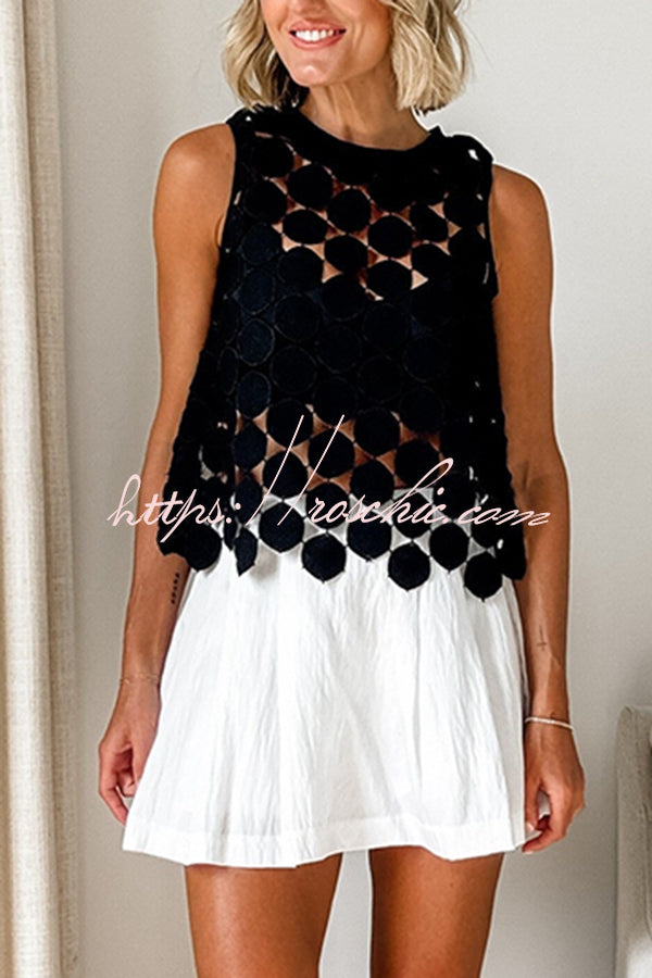 Casie See Through Circle Embroidery Round Neck Sleeveless Tank