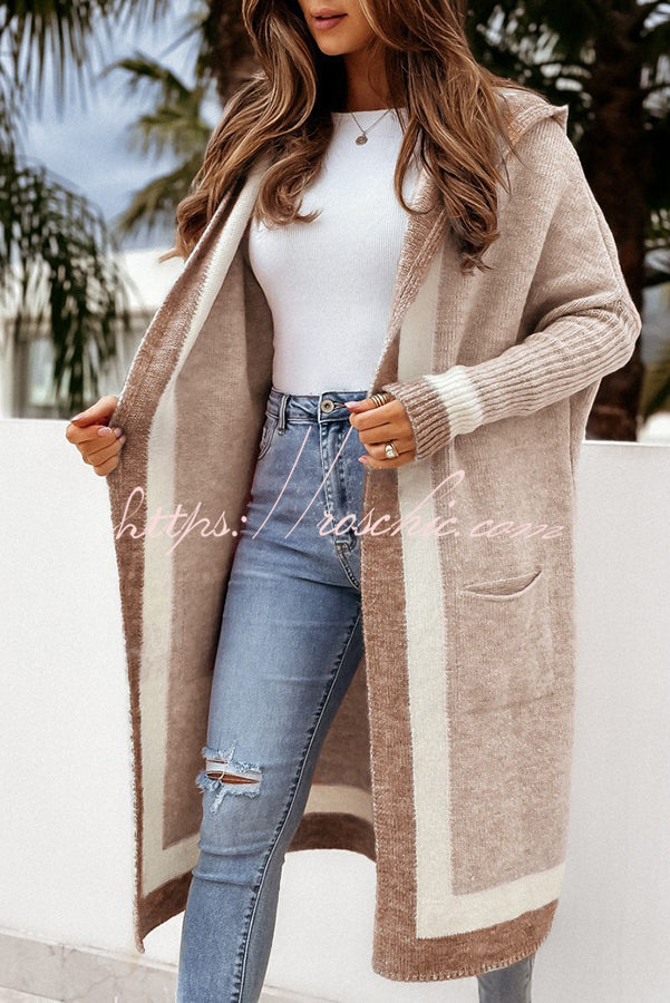 Catch Your Gaze Colorblock Pocket Hooded Long Cardigan