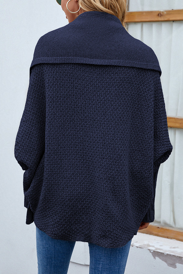 Solid Color Dolman Sleeve Elegant Knitted Cardigan