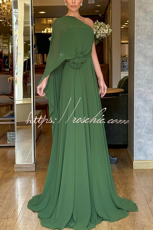 Iriena Chiffon One Shoulder Rose Decoration Waist Formal Maxi Dress