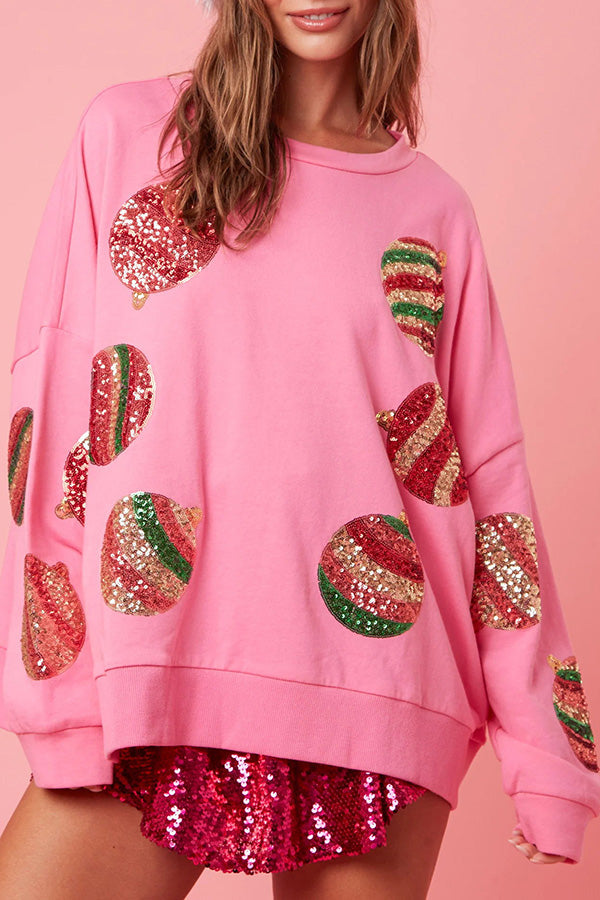 Christmas Egg Sequined Casual Long Sleeve Sweatshirt