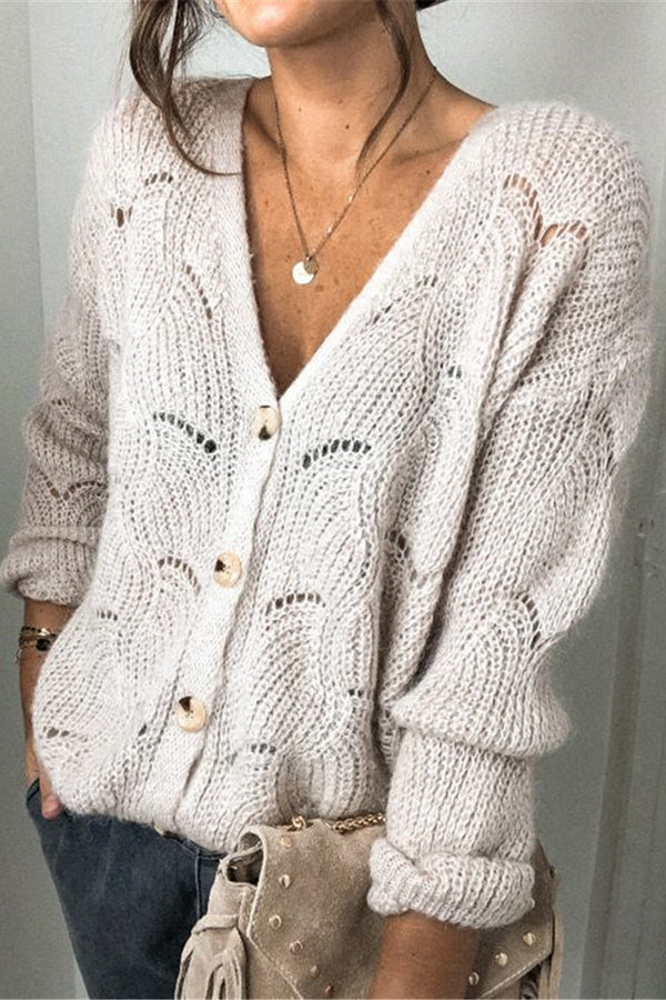 Fashionable V-neck Long-sleeved Knitted Sweater Cardigan