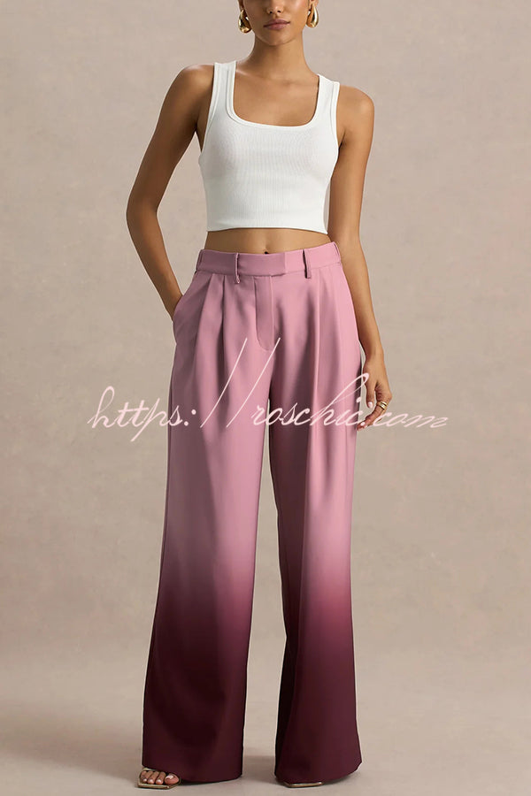 Enya Ombre Print Elastic Waist Pocketed Wide Leg Pants