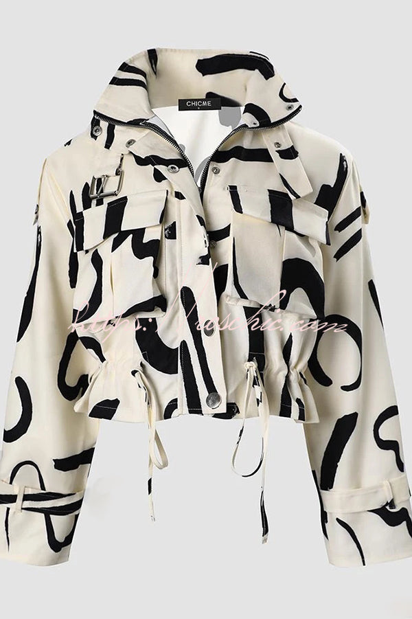 Unique Stylish Printed Casual Pocket Statement Jacket