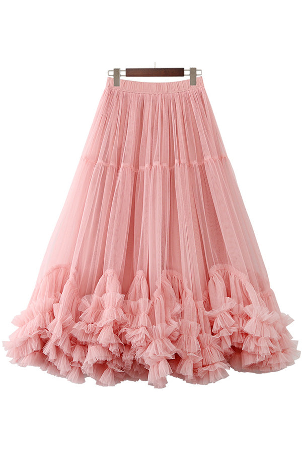 Surprising Tulle Paneled Stretch Waist Maxi Skirt