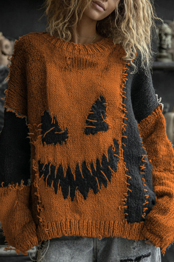 Halloween Print Loose Round Neck Long Sleeve Casual Sweatshirt