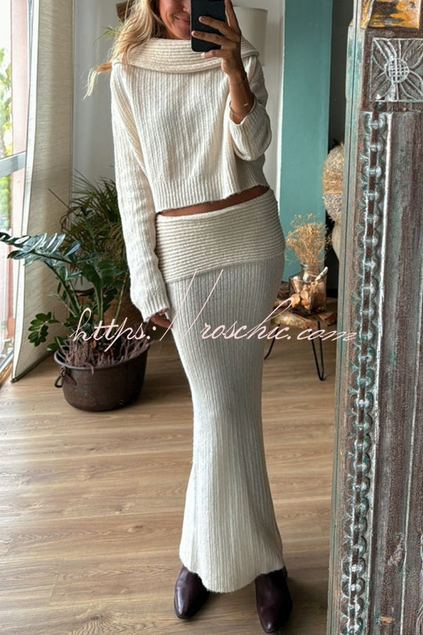 Luka Ribbed Knit Off Shoulder Long Sleeve Sweater and Stretch Maxi Skirt Set