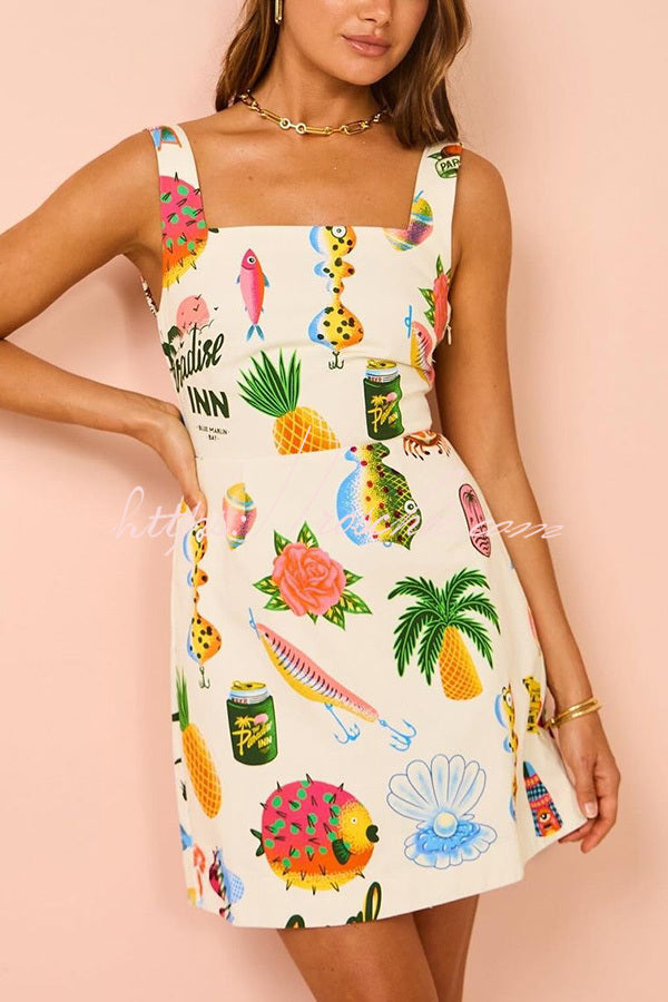 Summer Colorful Fruit Unique Print Tie-back Mini Dress