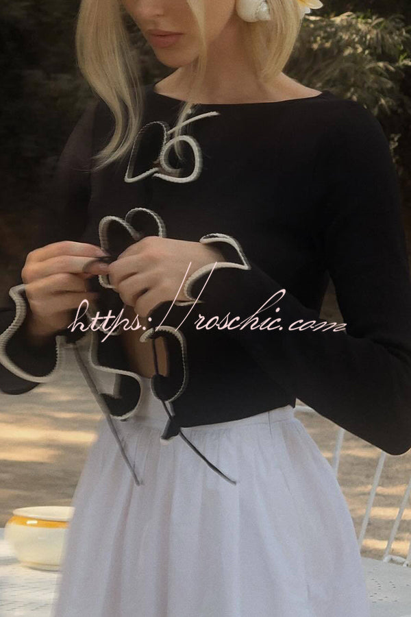 Fashion Ruffled Long-sleeved Tie-cropped Knitted Cardigan