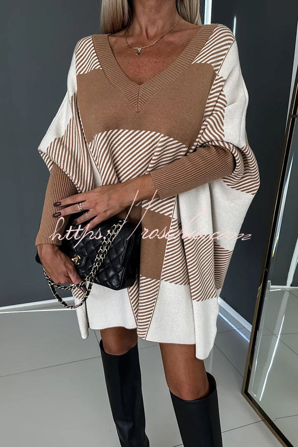 Writing My Own Story Color Block Plaid Cape Loose Sweater