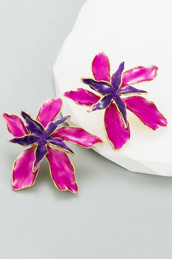 Stylish Enamel Oil-drip Iris Flower Double-layer Earrings