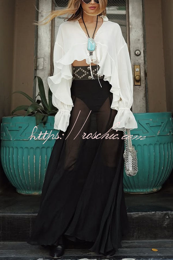 Boho Forever Chiffon High Rise Elastic Waist A-line Maxi Skirt