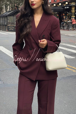 The Perfect Style Button Up Lapel Blazer and Pocketed Wide Leg Pants Set