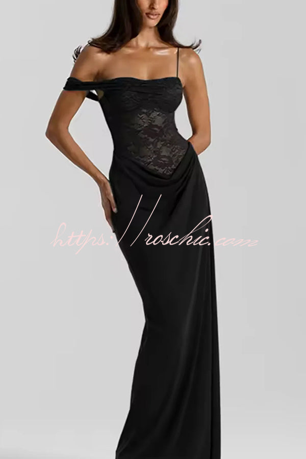 Sexy See-Through Lace Suspender Slim Slit Maxi Dress