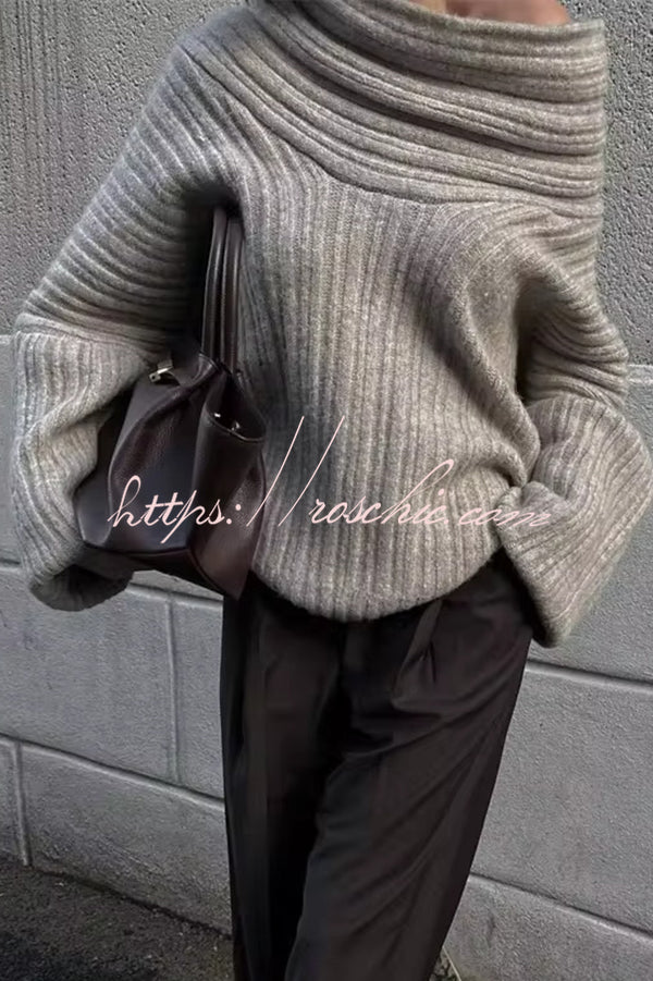 Fashionable Irregular Collar Loose Casual Knitted Sweater