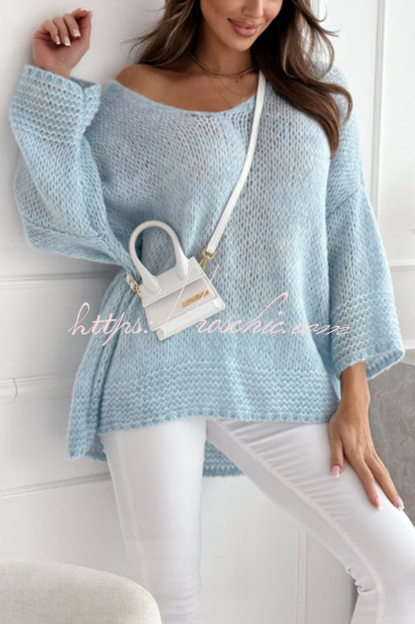 Solid Color Loose V-neck Casual Knitted Sweater