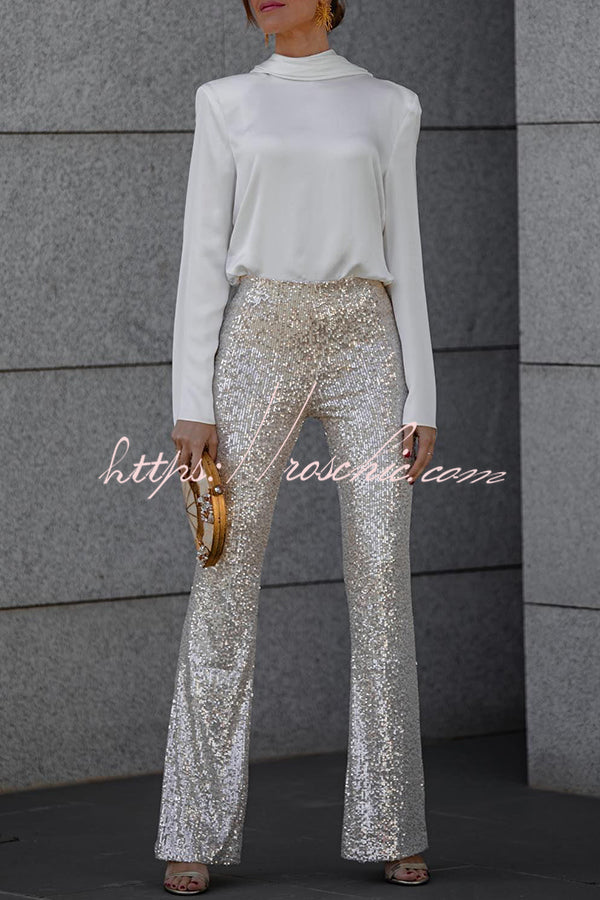 Diva Sequin High Rise Elastic Waist Flare Pants