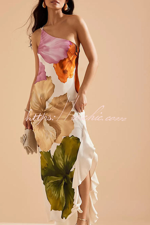 Love Filled Floral Print One Shoulder Side Ruffles Maxi Slip Dress – roschic