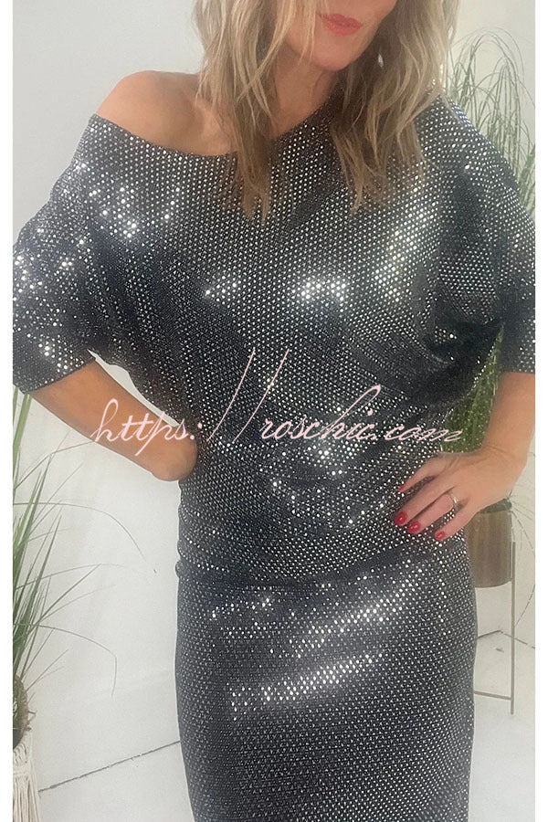 Full of Charm Sequin Dolman Sleeve Loose Midi Dress