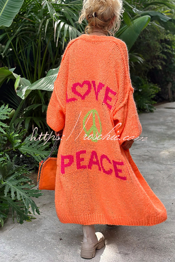 Calling for Love Back Printed Pocket Oversized Midi Cardigan