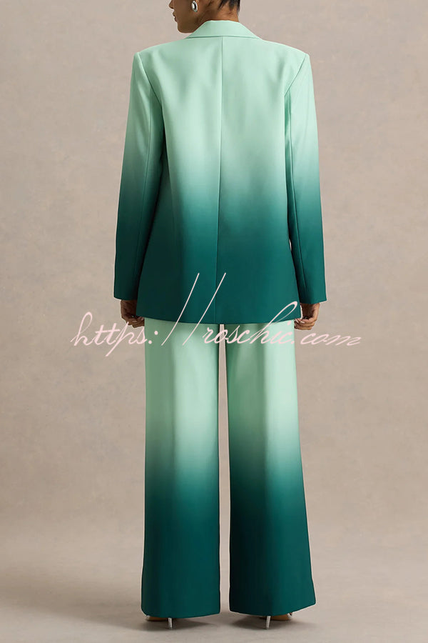 Enya Ombre Print Single Button Long Sleeve Lapel Loose Blazer