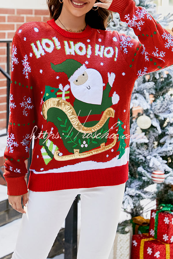 Christmas Print Crew Neck Long Sleeve Sweater