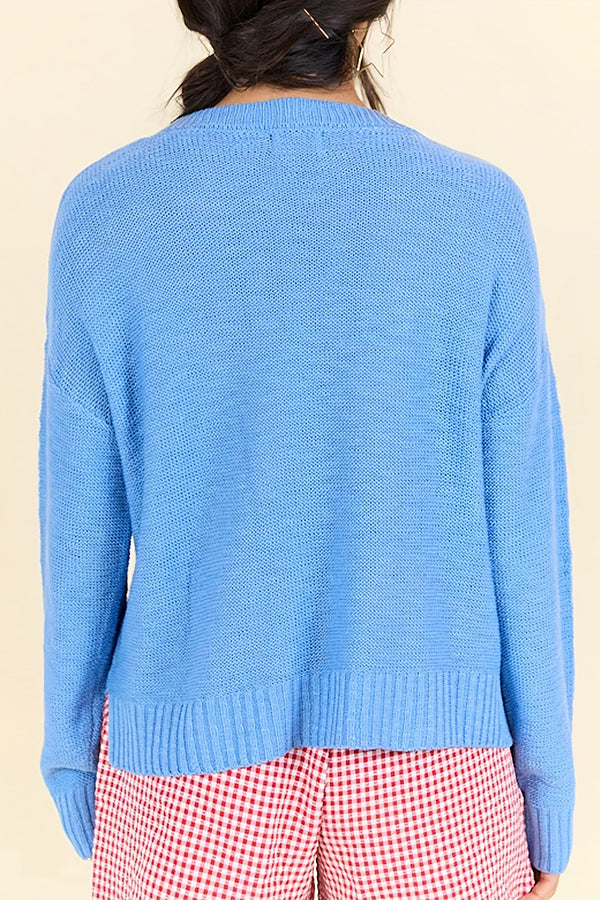 Stars Stripes Casual Round Neck Long-sleeved Loose Knit Sweater