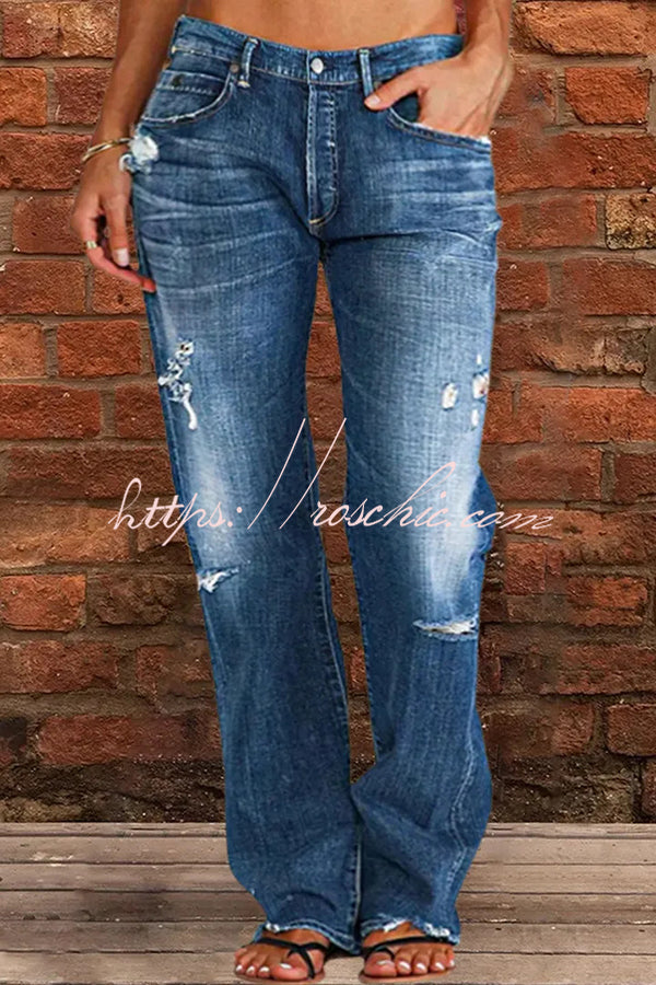 Vintage Washed Ripped Wide Leg Jeans