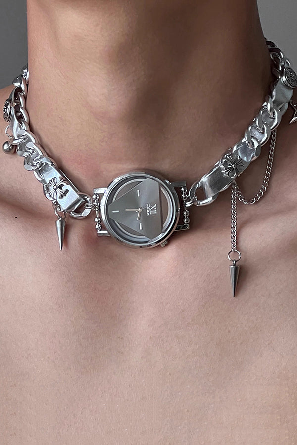 Fashionable Time Dial Metal Necklace