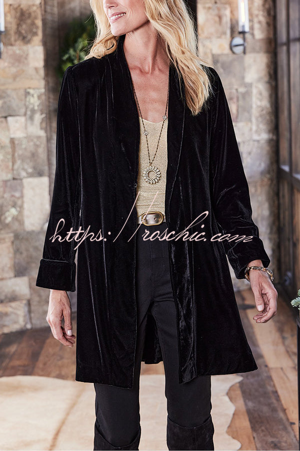 Solid Color Velvet Long-sleeved Loose Mid-length Coat