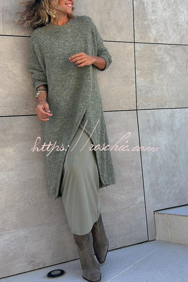 Whistling Winds Knit Center Front Slit Pullover Loose Midi Sweater