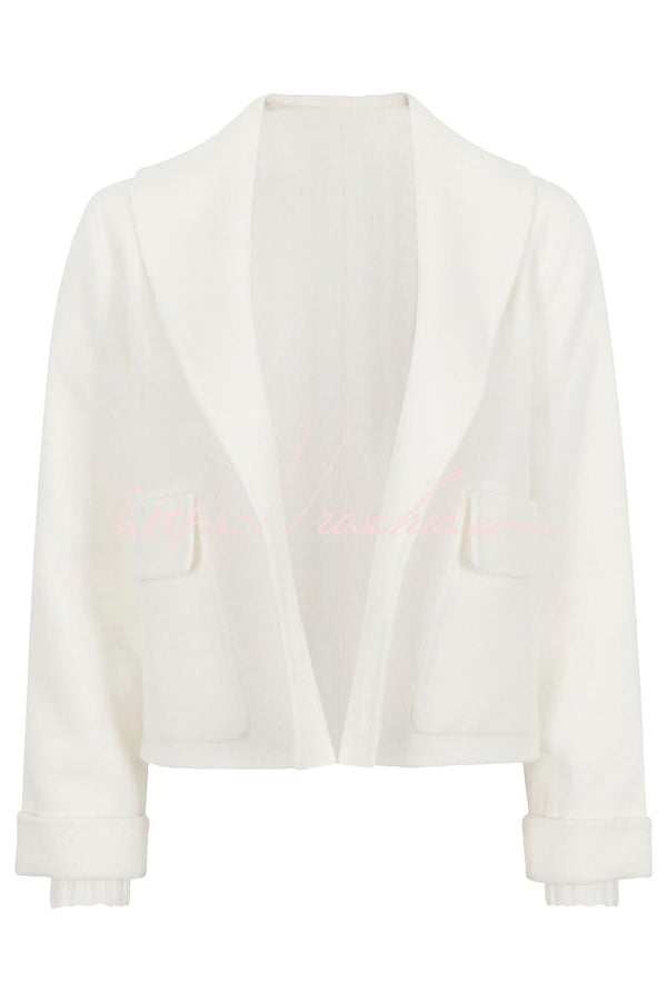 Comfortable Season Shawl Collar Open-front Long Sleeve Flap Pockets Crop Coat