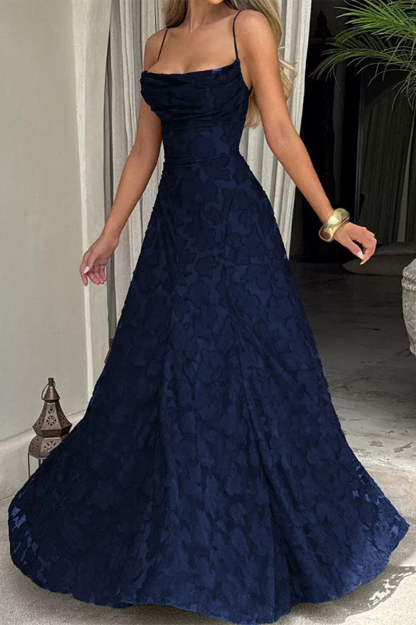 Francis Floral Burnout Jersey Fabric Cowl Neck Back Lace-up Maxi Dress, Navy blue / M Francis Floral Burnout Jersey Fabric Cowl Neck Back Lace-up Maxi Dress, Navy blue / M