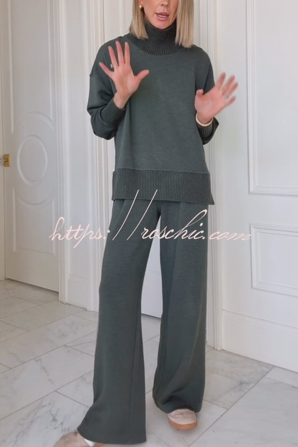 Barker High-Neck Long Sleeve Side Zipper Sweatshirt and Elastic Waist Pocketed Loose Pants Set (Shipped Within 24 Hours)