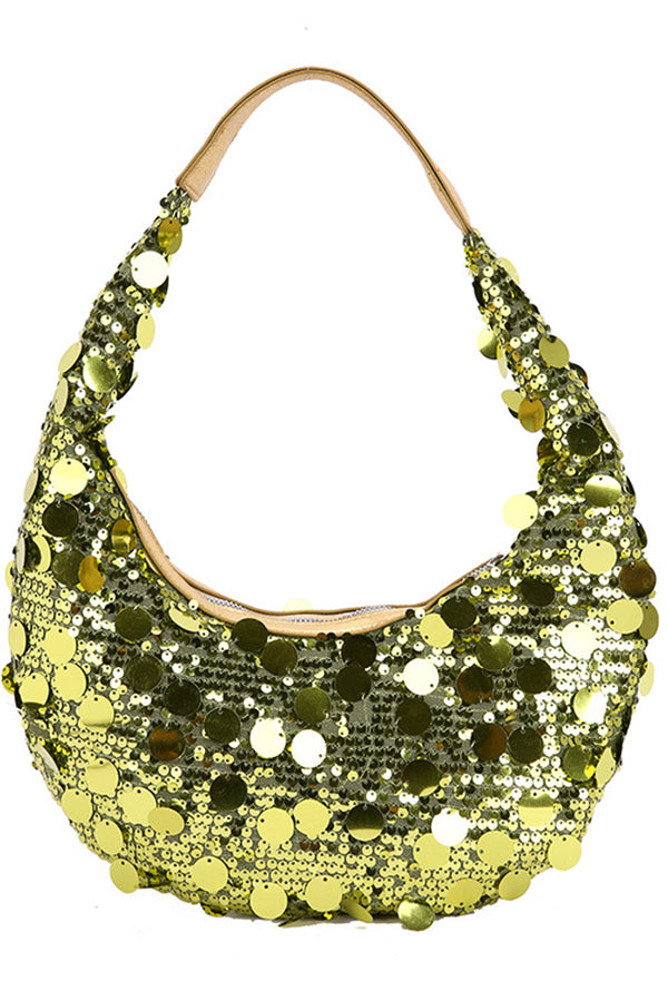 Large Sequin Embellished Zipper Shoulder Bag