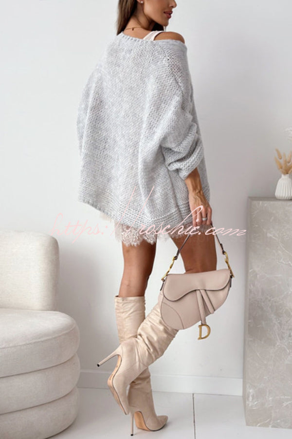 Solid Color Loose V-neck Casual Knitted Sweater