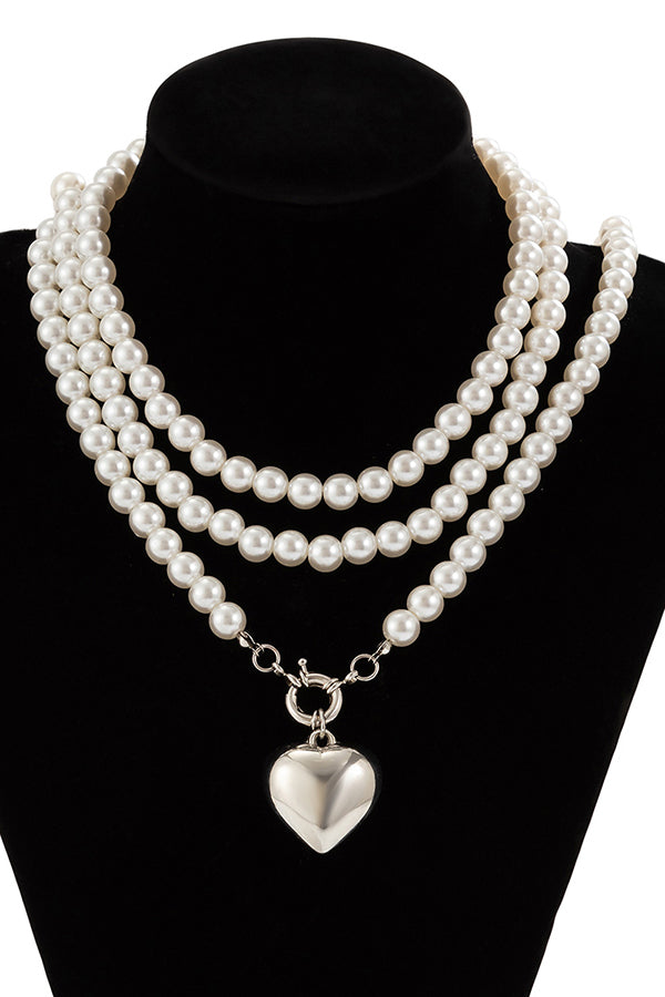 Elegant Love Pendant Imitation Pearl Multi-layer Necklace