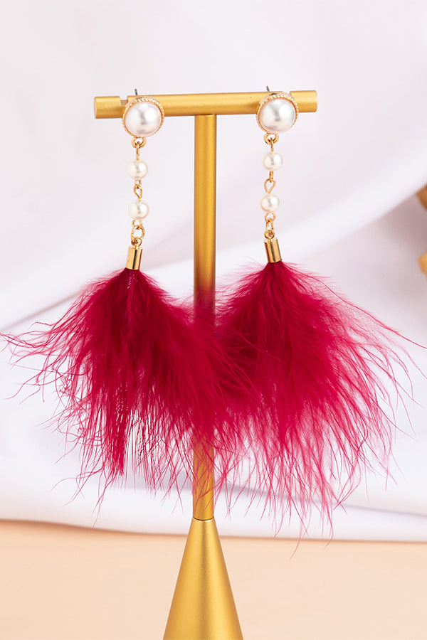 Pearl and Pink Feather Earrings