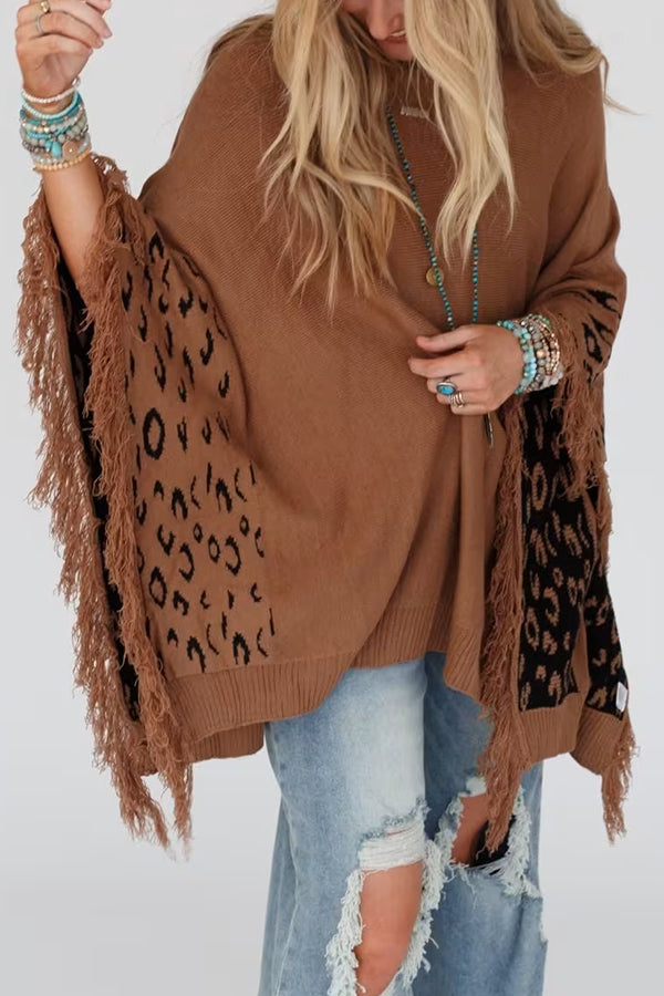 Fashionable Round Neck Tassel Loose Knitted Sweater