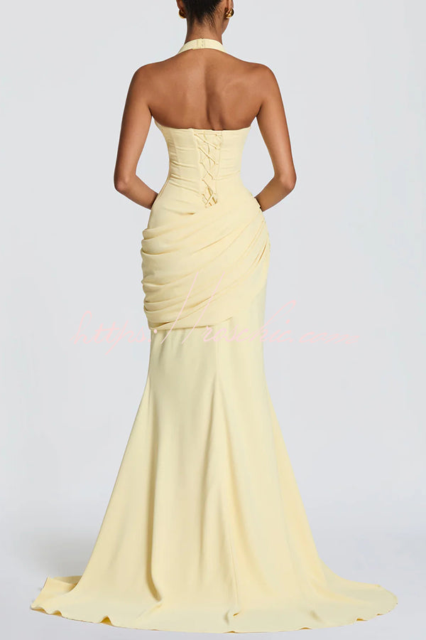pleated panel maxi dress Eloise White Mesh Panel Maxi Dress with Satin Stripes (Final Sale-US Only), S / White