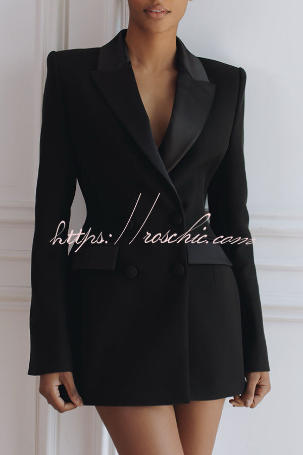 Modern Evening Gown Satin Lapel Button Long Sleeve Tuxedo-style Blazer Mini Dress