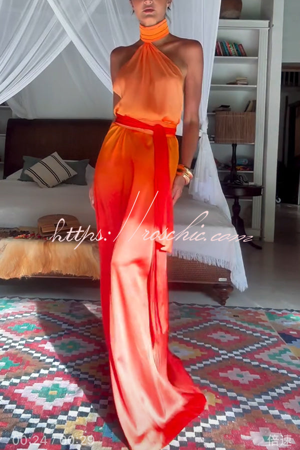 Chase The Sun Gradient Print High Neck Backless Tie-up Maxi Dress roschic Chase The Sun Gradient Print High Neck Backless Tie-up Maxi Dress roschic