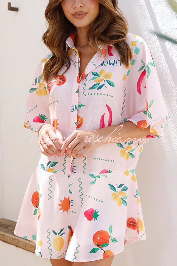 Sunshine Days Unique Print Button Loose Shirt Romper