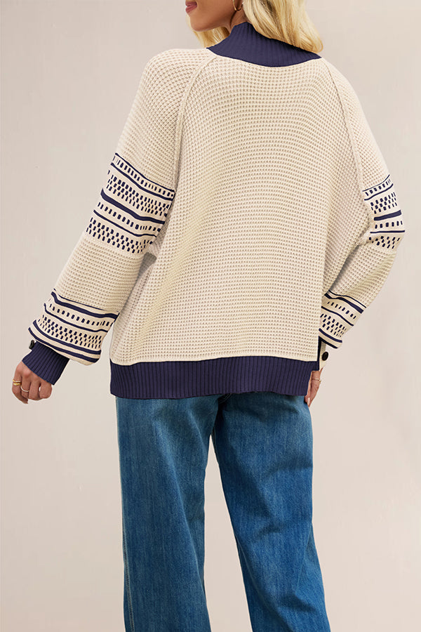 Stylish Color-blocked Loose Long-sleeved Knit Sweater