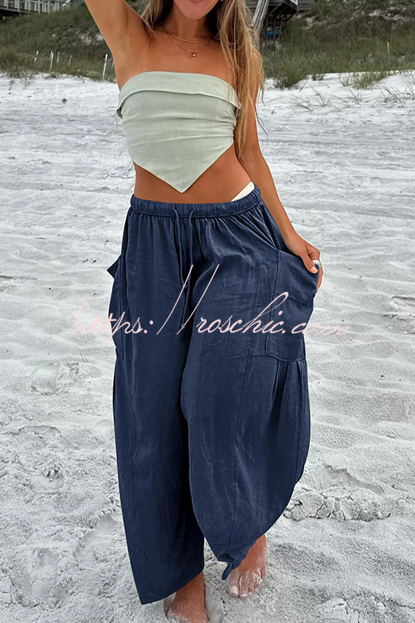 Diani Linen Blend Drawstring Waist Pocketed Loose Pants