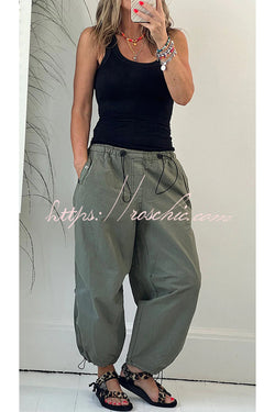 Street Style Drawstring Elastic Waist Pocketed Cargo Pants