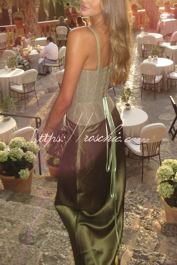 In A Fairytale Lace Corset Back Lace-up Slip Stretch Bodysuit