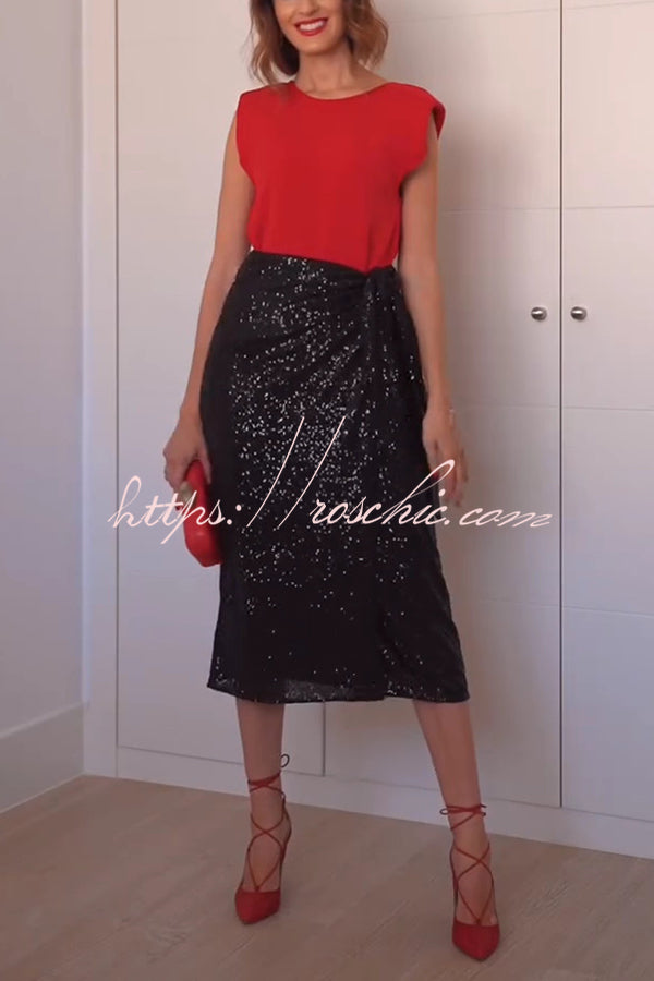 Crushing on You Sequin High Rise Wrap Tie-up Slit Midi Skirt