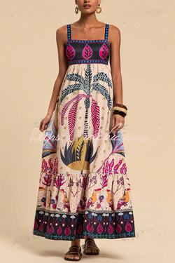 bohemian egyptian elements women's vacation vest maxi dress Bohemian Tropical Print Backless Casual Resort Maxi Dress – roschic
